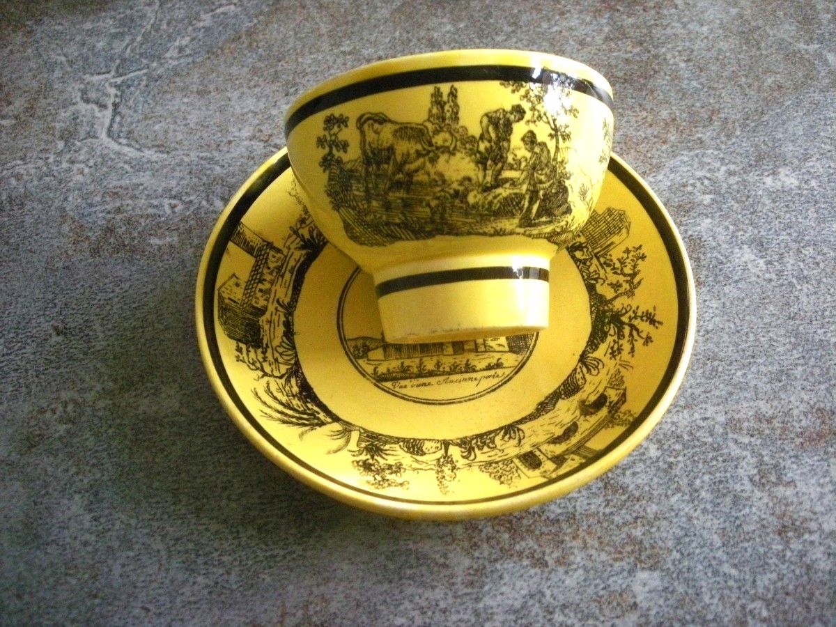 Fine Yellow Earthenware Alcohol Bowl And Saucer, 1830, Choisy Le Roi-photo-3