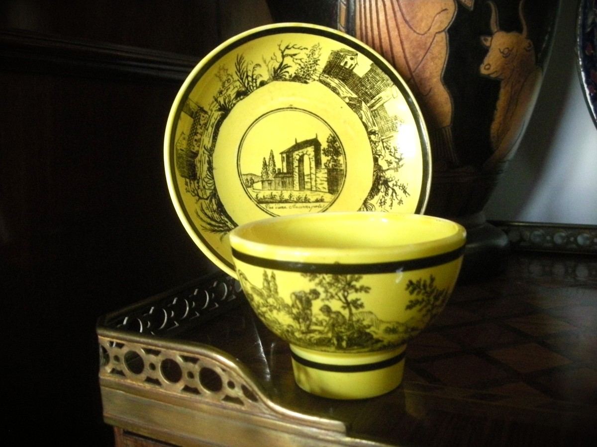 Fine Yellow Earthenware Alcohol Bowl And Saucer, 1830, Choisy Le Roi