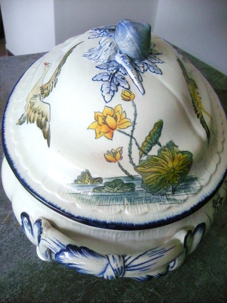 Soupière  Faïence  1884  décor  Japonisant  signée  Escalier de Cristal  Paris-photo-4
