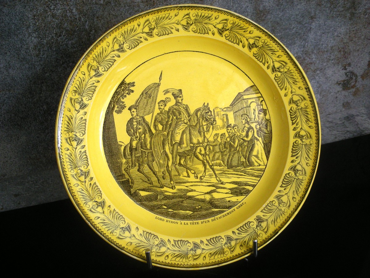 Fine Yellow Earthenware Plate Greek War Of Independence Décor-photo-2