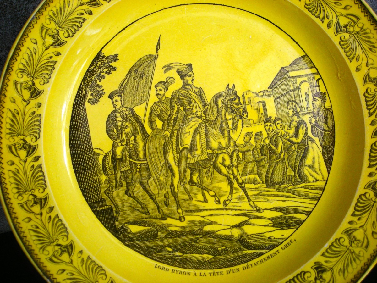 Fine Yellow Earthenware Plate Greek War Of Independence Décor-photo-3