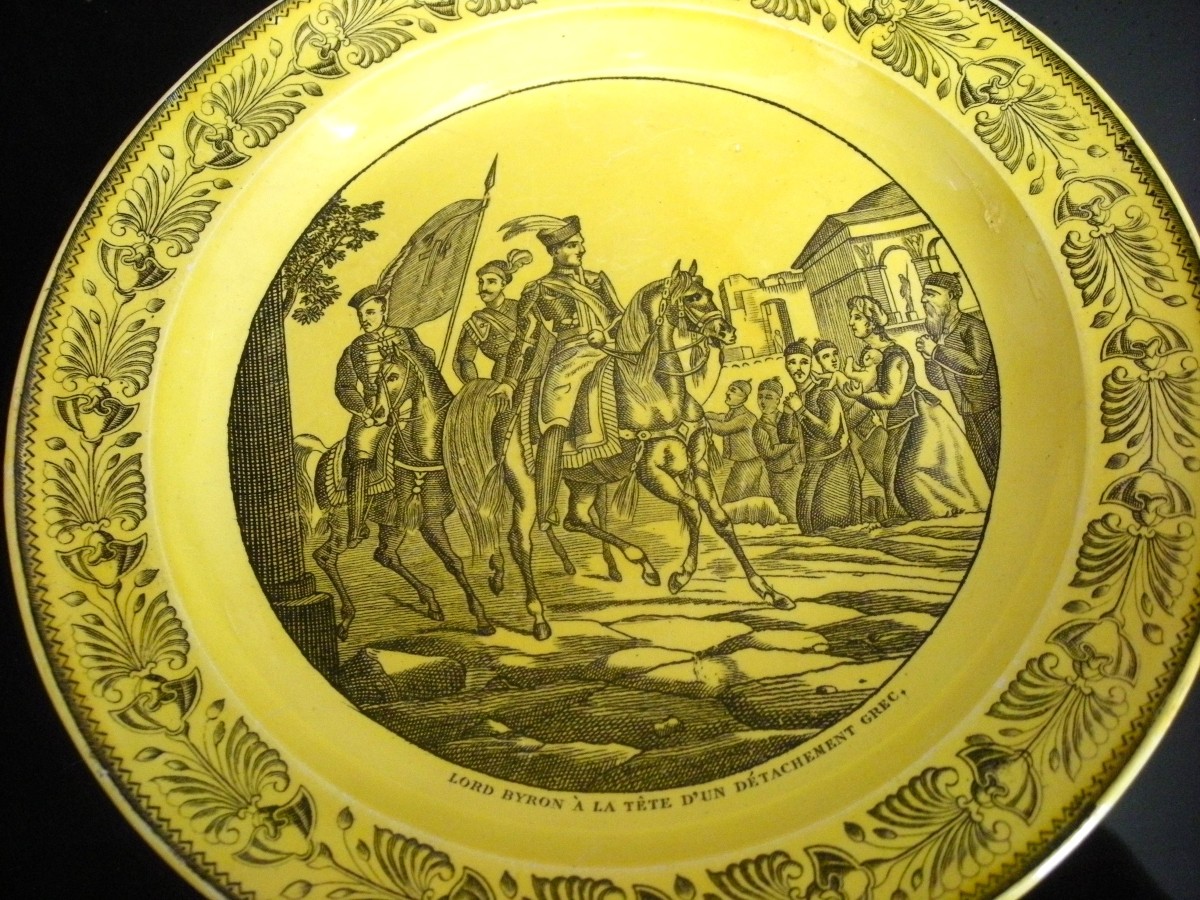 Fine Yellow Earthenware Plate Greek War Of Independence Décor-photo-4