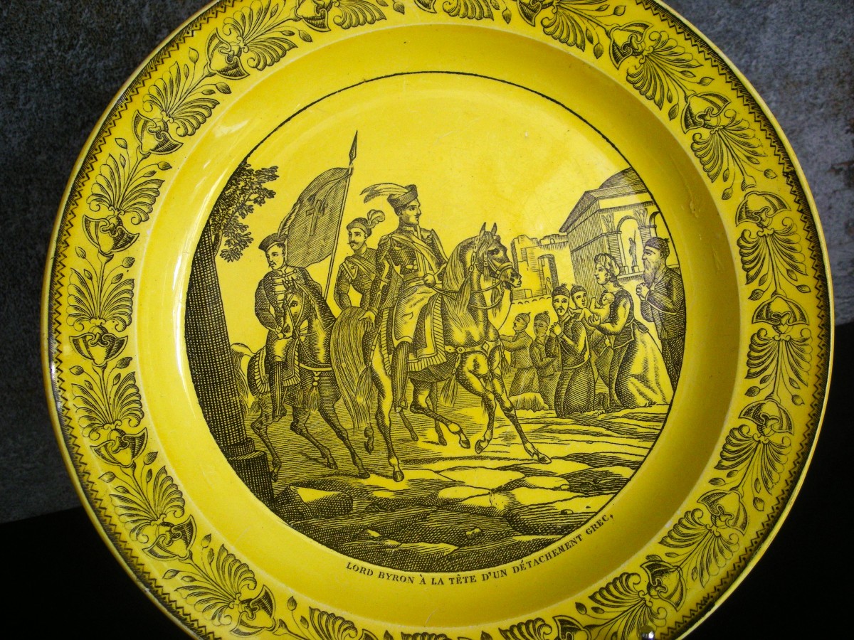Fine Yellow Earthenware Plate Greek War Of Independence Décor