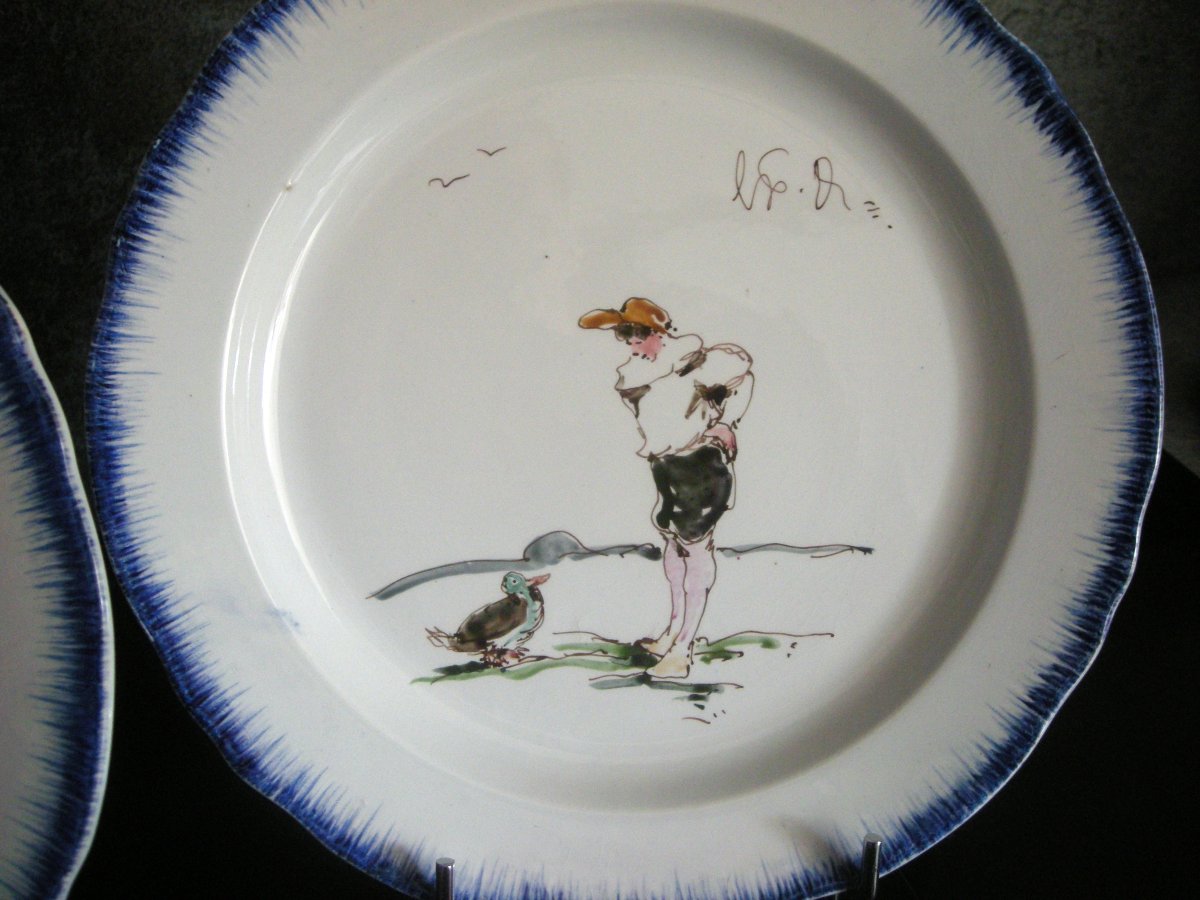 3 Faience Plates By Félix Bracquemont Second Service Rousseau.-photo-4