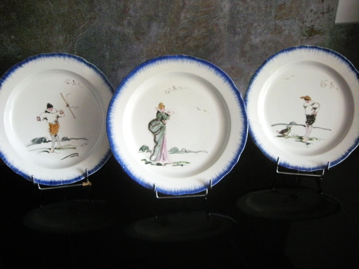 3 Faience Plates By Félix Bracquemont Second Service Rousseau.