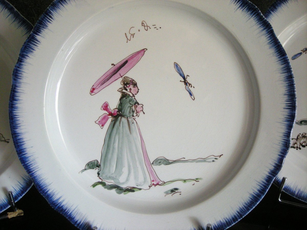 3  Assiettes  de  Félix  Bracquemont  du  Second  Service  ROUSSEAU. -photo-2