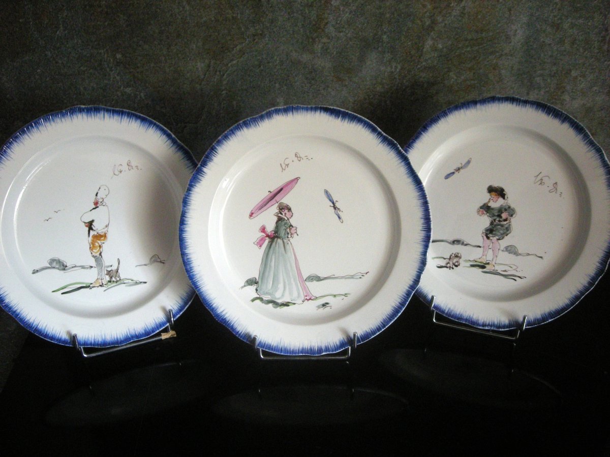 3  Assiettes  de  Félix  Bracquemont  du  Second  Service  ROUSSEAU. 