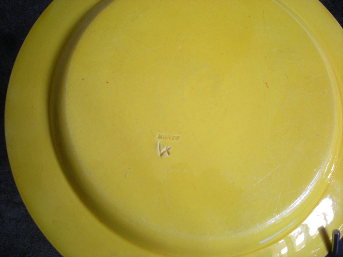 6  Assiettes  Faïence  Fine  Jaune  Décor  Chasse  1825  de  Montereau  -photo-8