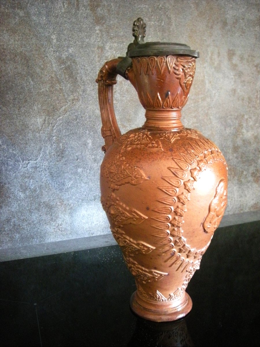 19th-century Stoneware Jug, "virgin On A Chair" By Jules Ziegler-photo-2