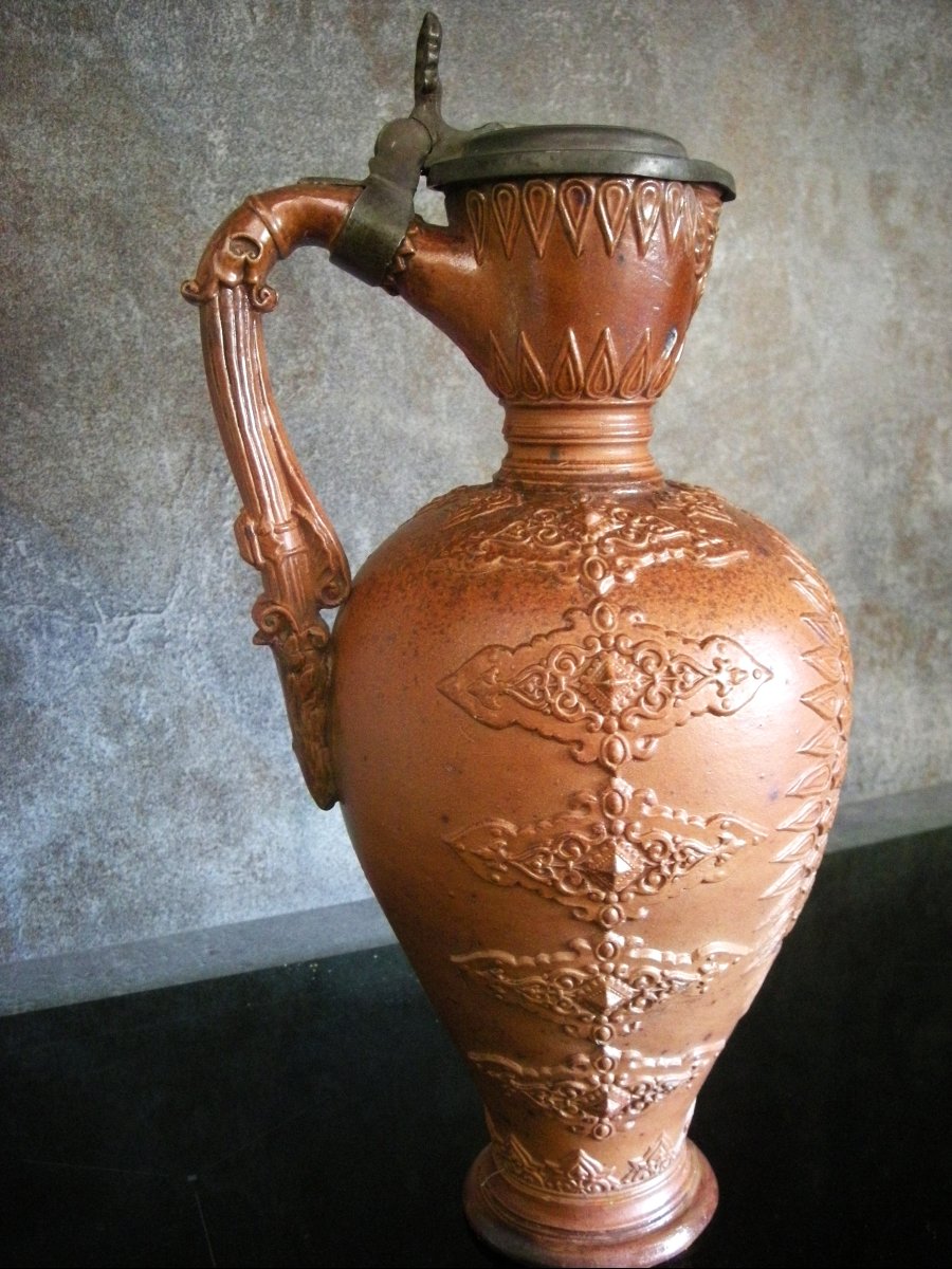 19th-century Stoneware Jug, "virgin On A Chair" By Jules Ziegler-photo-3