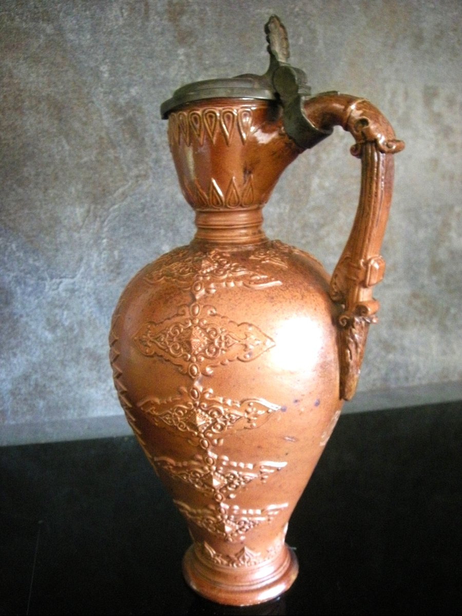 19th-century Stoneware Jug, "virgin On A Chair" By Jules Ziegler-photo-4
