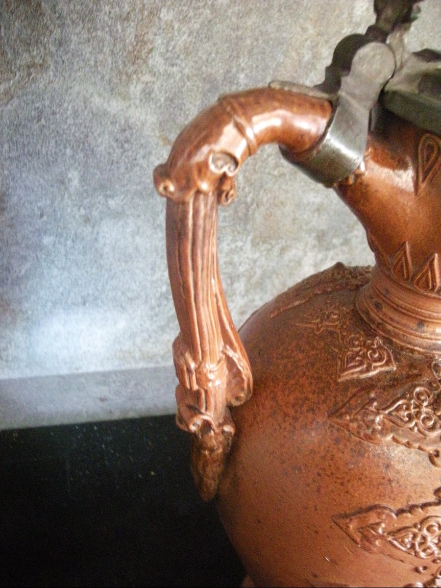 19th-century Stoneware Jug, "virgin On A Chair" By Jules Ziegler-photo-3