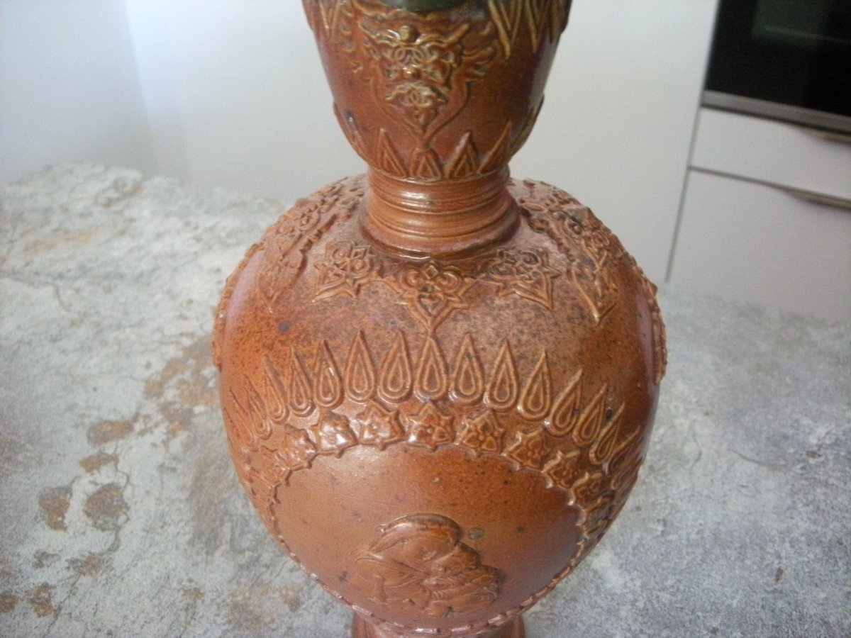 19th-century Stoneware Jug, "virgin On A Chair" By Jules Ziegler-photo-5