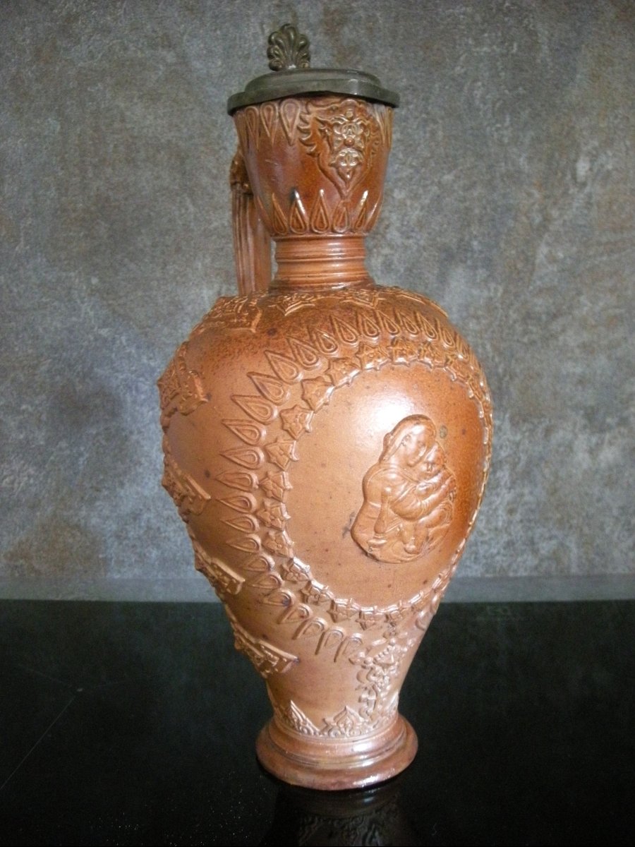 19th-century Stoneware Jug, "virgin On A Chair" By Jules Ziegler