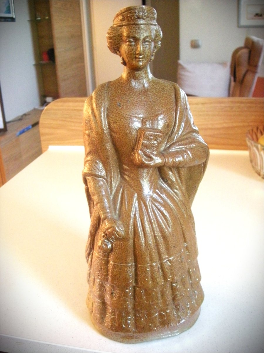 Bottle  Women's  Galante  19th Century  Beauvais Stoneware  -photo-3