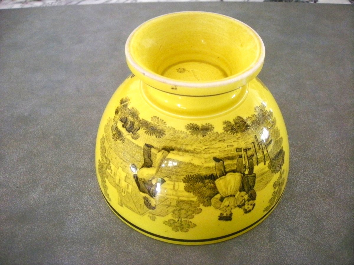 Bol  Faïence  Fine  Jaune  1820  décor  Enfants  signé  Montereau-photo-3