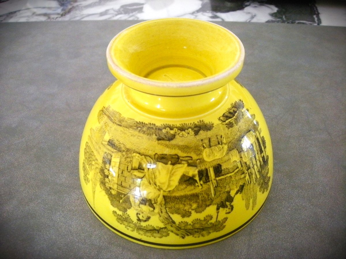 Bol  Faïence  Fine  Jaune  1820  décor  Enfants  signé  Montereau-photo-4