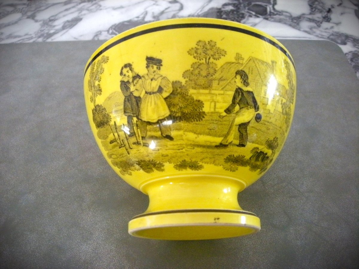 Bol  Faïence  Fine  Jaune  1820  décor  Enfants  signé  Montereau-photo-5