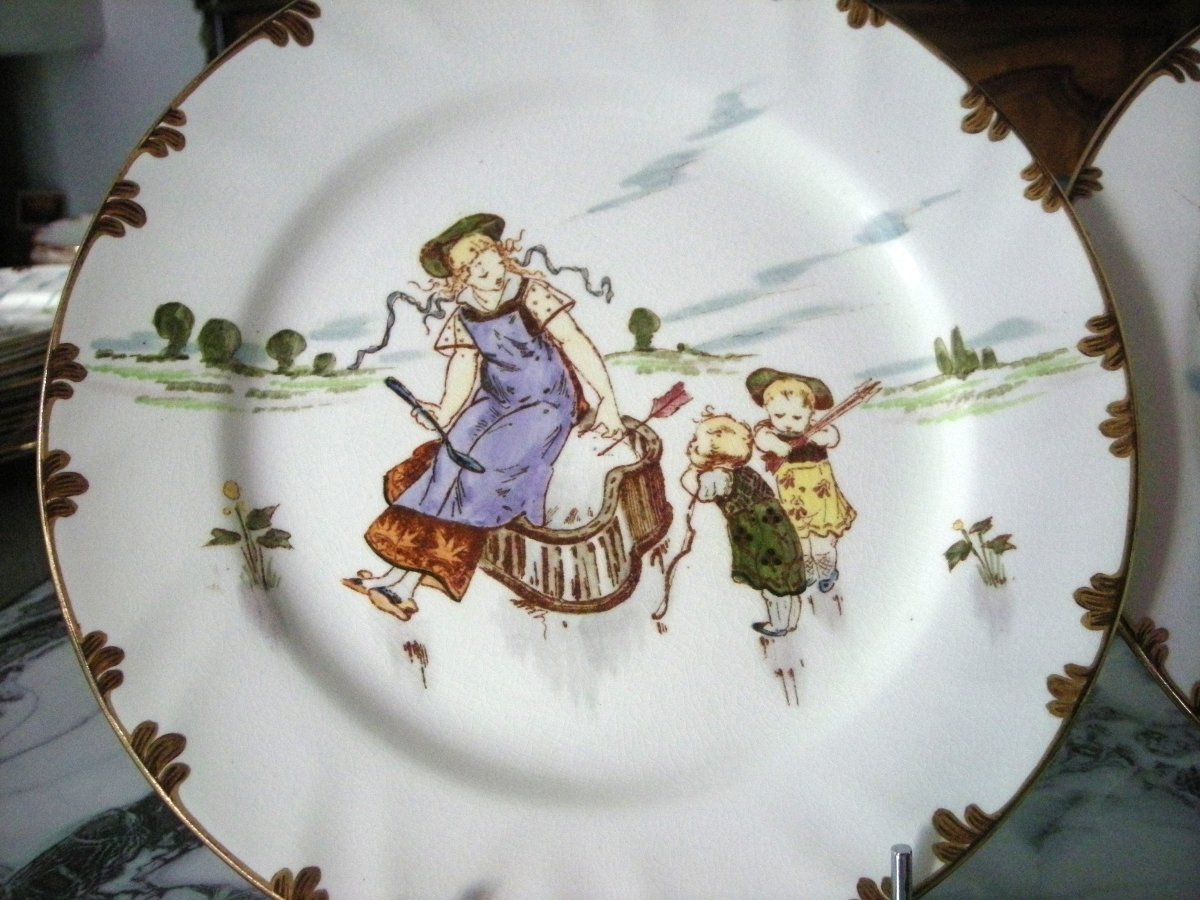 6  Assiettes  Faïence  1878  " Service  Parisien "  de  Creil  Montereau-photo-2