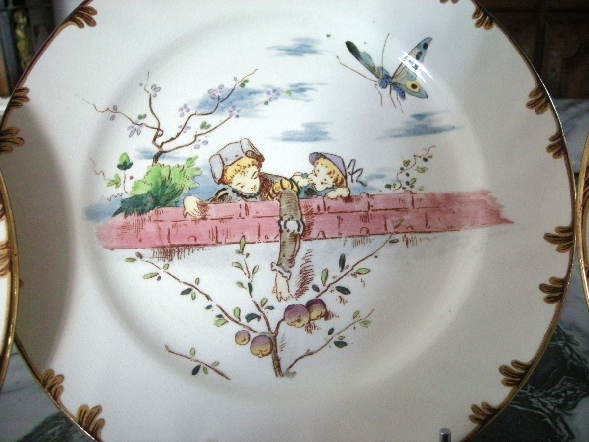 6  Assiettes  Faïence  1878  " Service  Parisien "  de  Creil  Montereau-photo-3