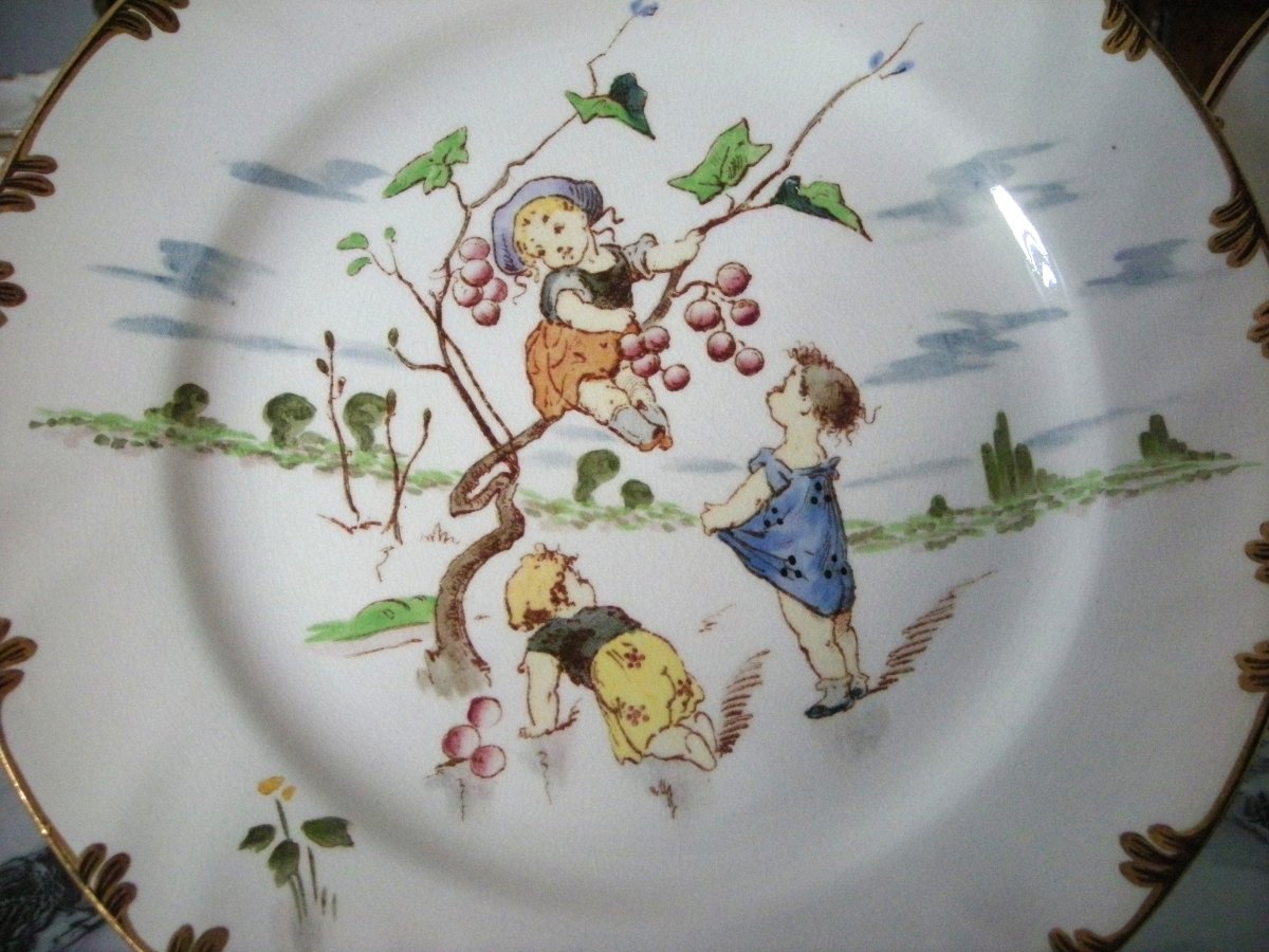 6  Assiettes  Faïence  1878  " Service  Parisien "  de  Creil  Montereau-photo-1