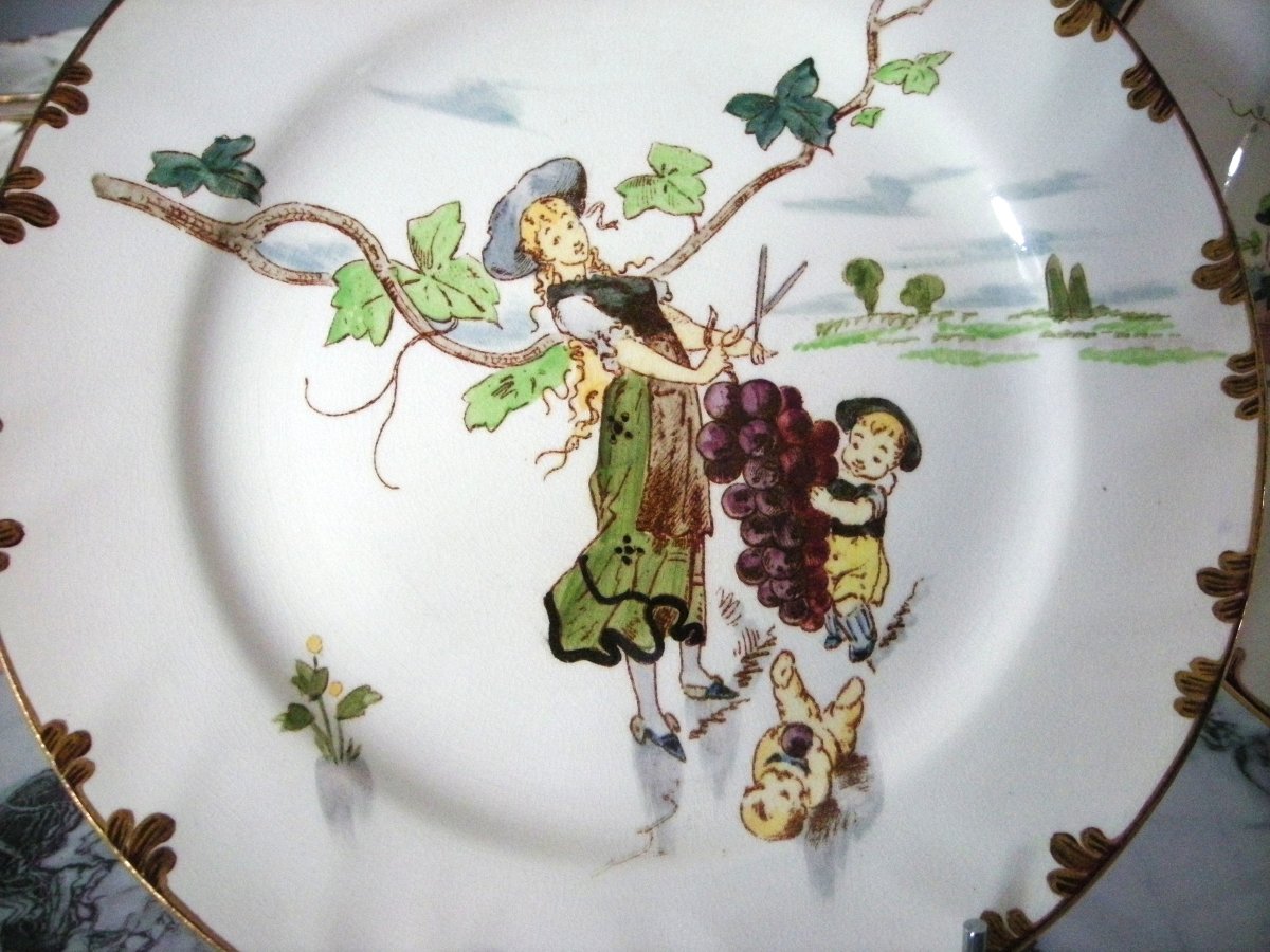 6  Assiettes  Faïence  1878  " Service  Parisien "  de  Creil  Montereau-photo-2