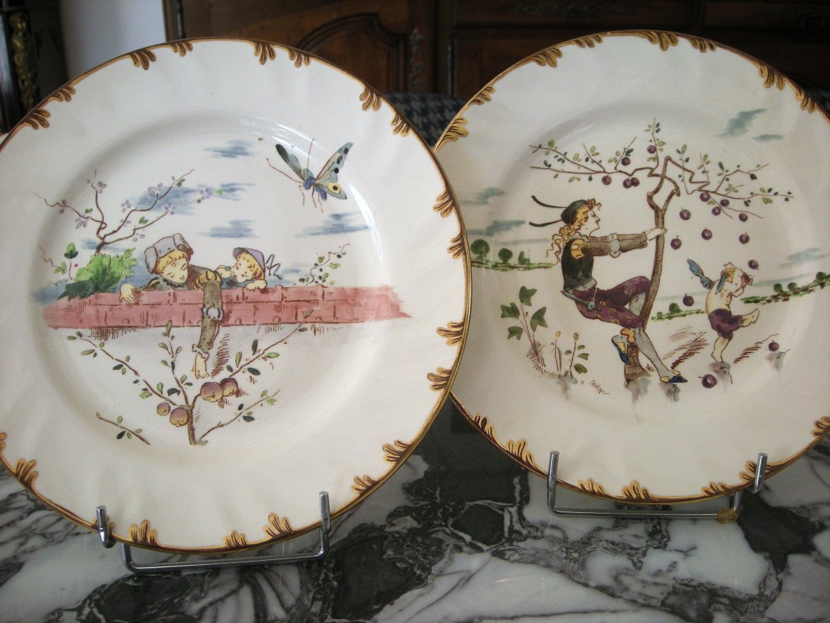 6  Assiettes  Faïence  1878  " Service  Parisien "  de  Creil  Montereau-photo-5