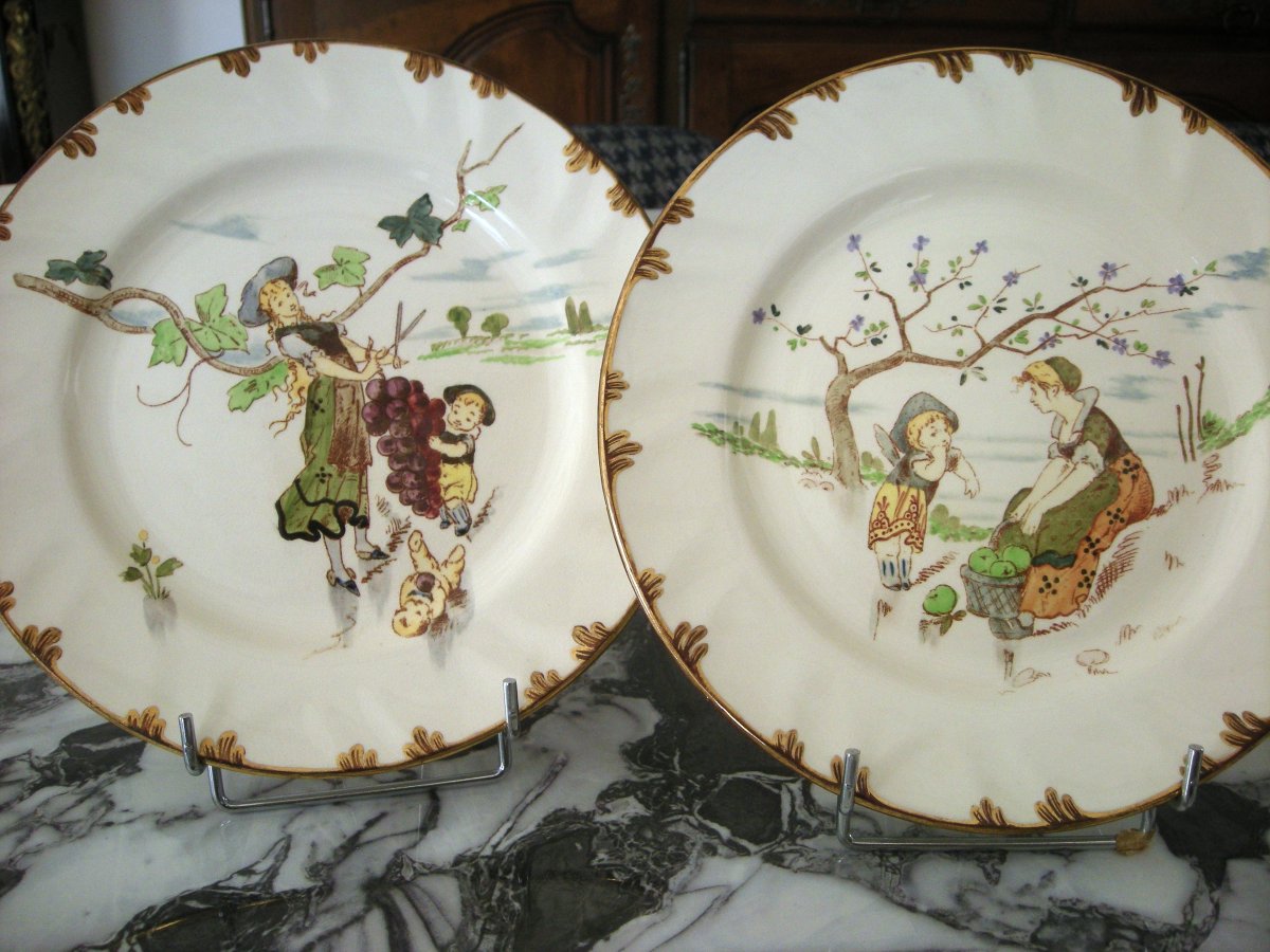 6  Assiettes  Faïence  1878  " Service  Parisien "  de  Creil  Montereau-photo-6