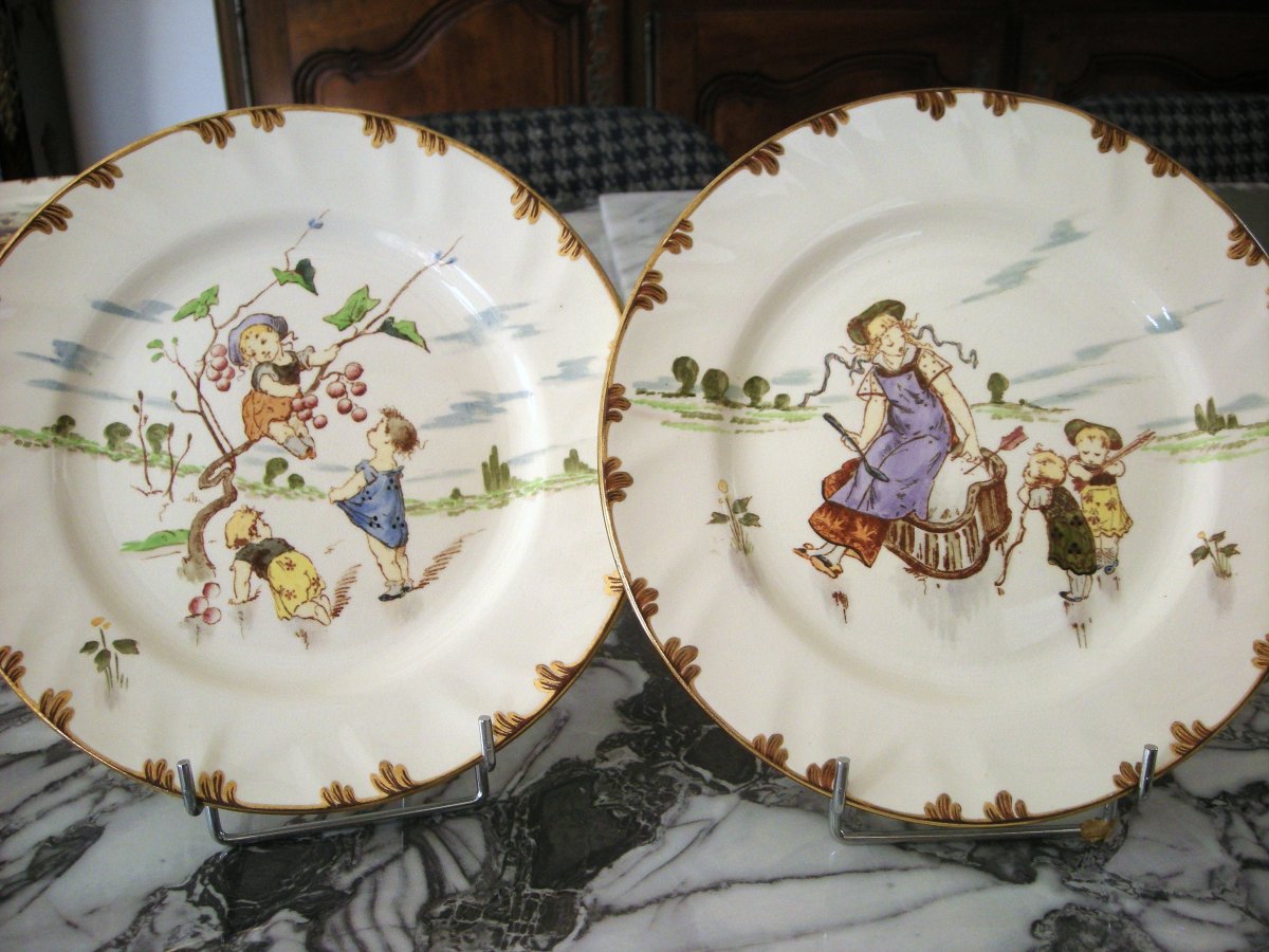 6  Assiettes  Faïence  1878  " Service  Parisien "  de  Creil  Montereau-photo-7