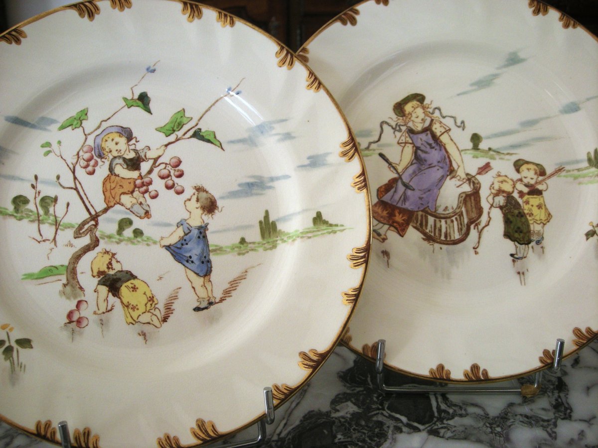 6  Assiettes  Faïence  1878  " Service  Parisien "  de  Creil  Montereau-photo-8