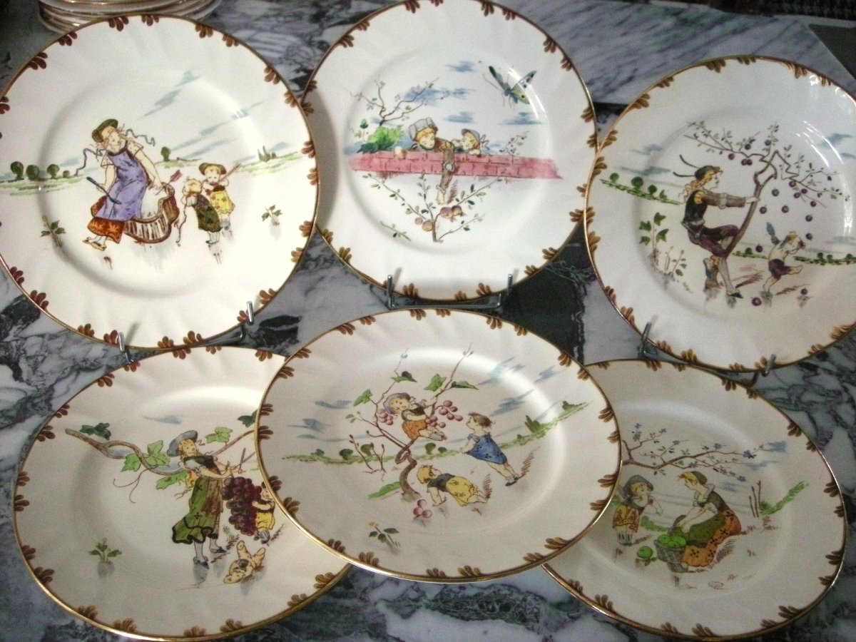 6  Assiettes  Faïence  1878  " Service  Parisien "  de  Creil  Montereau