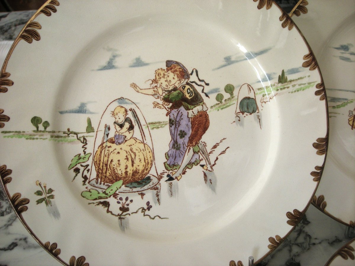 6  Large  Plates  Earthenware  1878  "parisian Service"  Creil  Montereau-photo-2