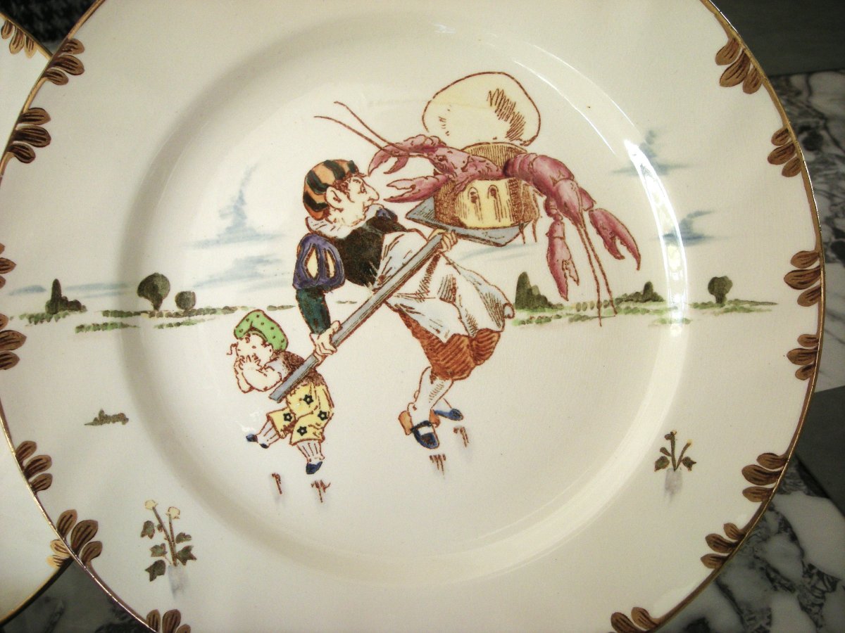 6  Large  Plates  Earthenware  1878  "parisian Service"  Creil  Montereau-photo-3