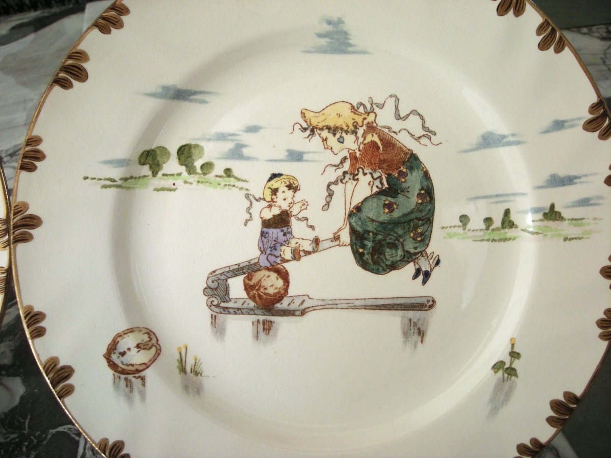 6  Large  Plates  Earthenware  1878  "parisian Service"  Creil  Montereau-photo-1