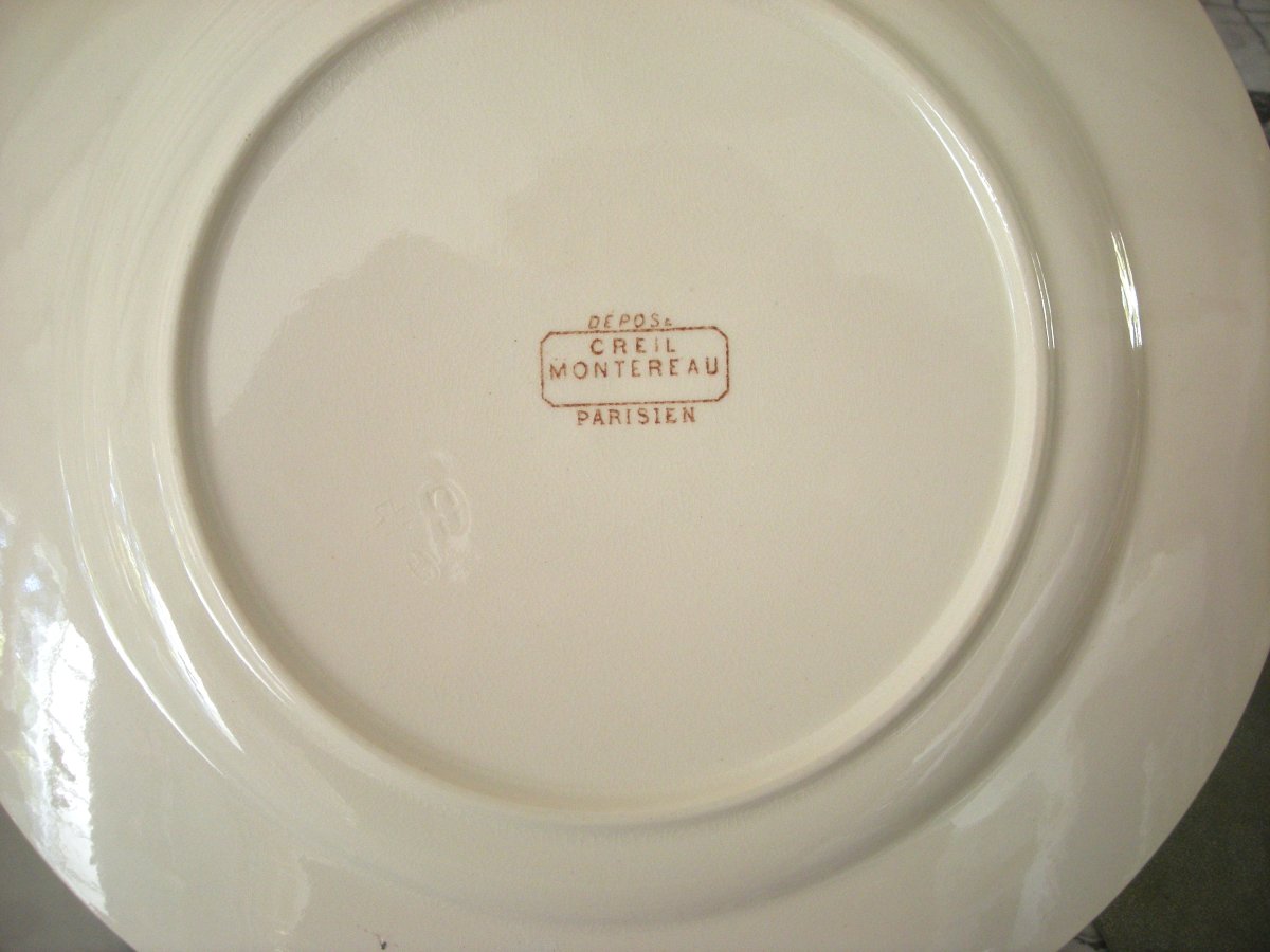 6  Large  Plates  Earthenware  1878  "parisian Service"  Creil  Montereau-photo-4