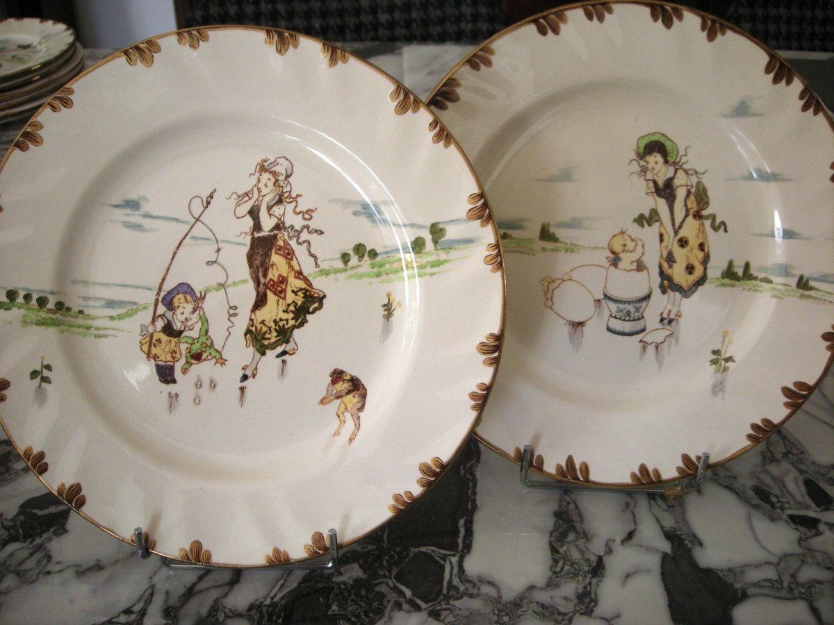 6  Large  Plates  Earthenware  1878  "parisian Service"  Creil  Montereau-photo-5