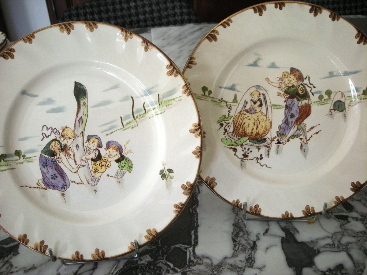 6  Large  Plates  Earthenware  1878  "parisian Service"  Creil  Montereau-photo-6