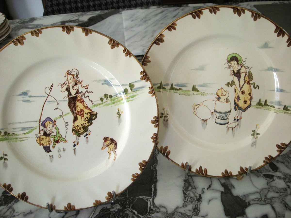 6  Large  Plates  Earthenware  1878  "parisian Service"  Creil  Montereau-photo-7