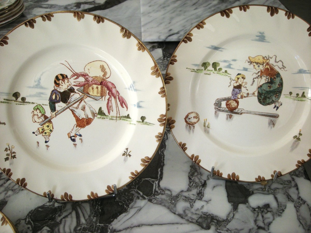6  Large  Plates  Earthenware  1878  "parisian Service"  Creil  Montereau-photo-8