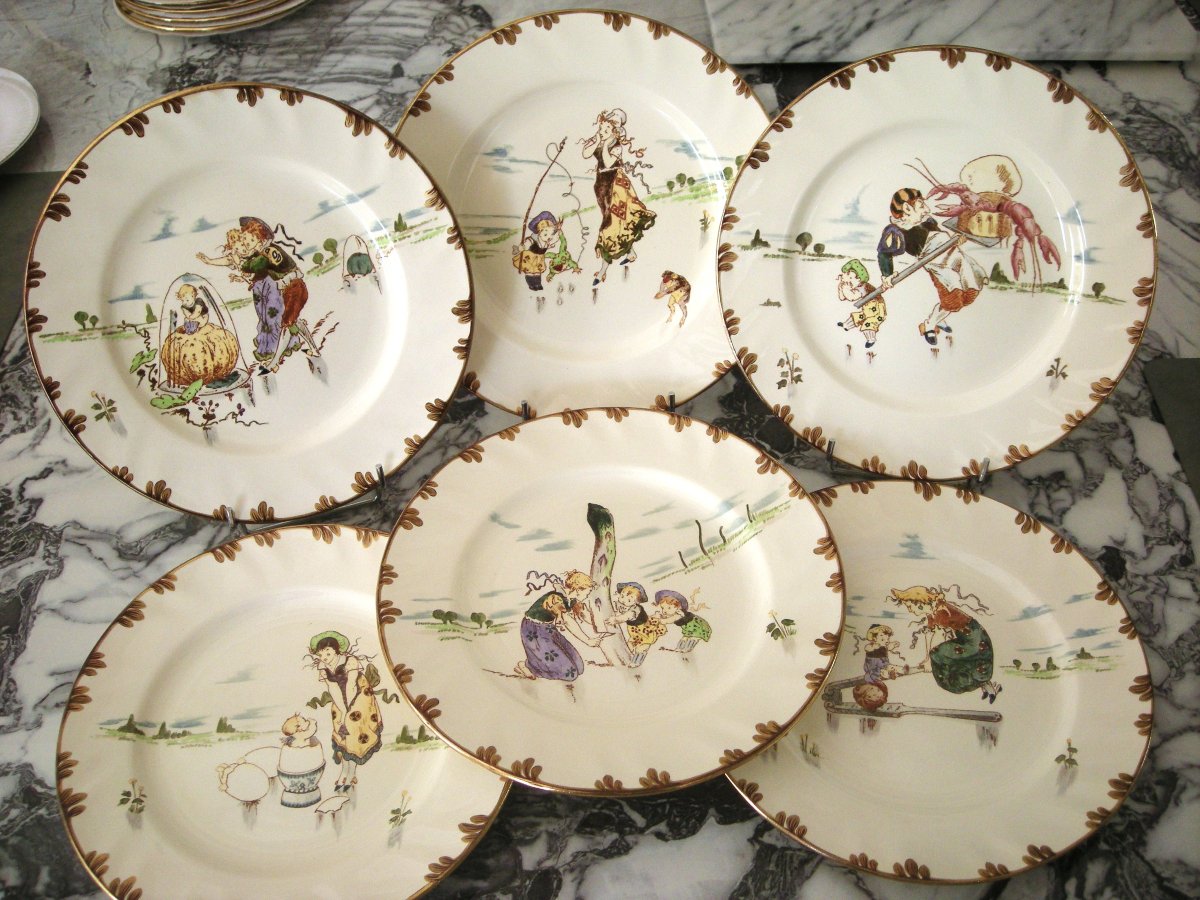 6  Large  Plates  Earthenware  1878  "parisian Service"  Creil  Montereau