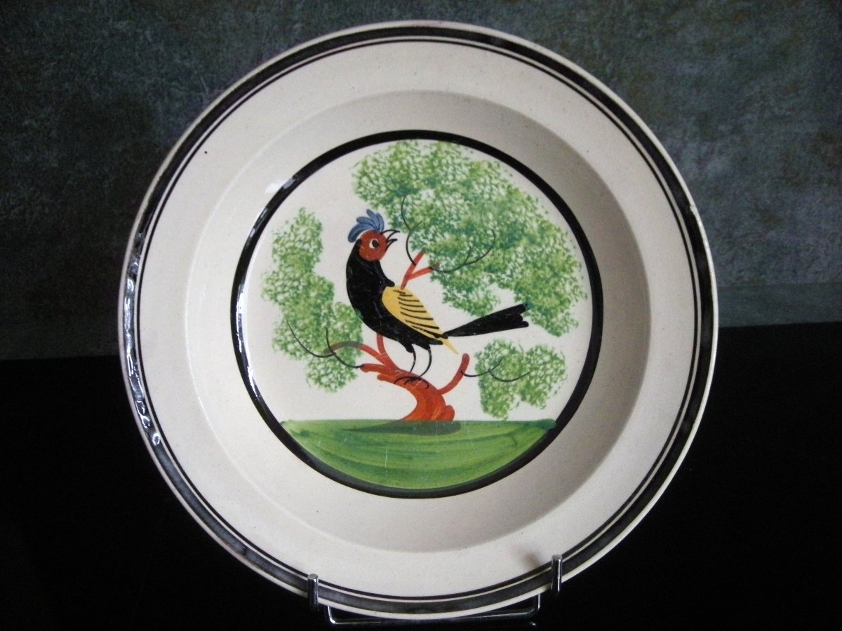 Assiette  Faïence Fine début 19ème  " Coq  dans  Arbre  " Forges Les Eaux-photo-2
