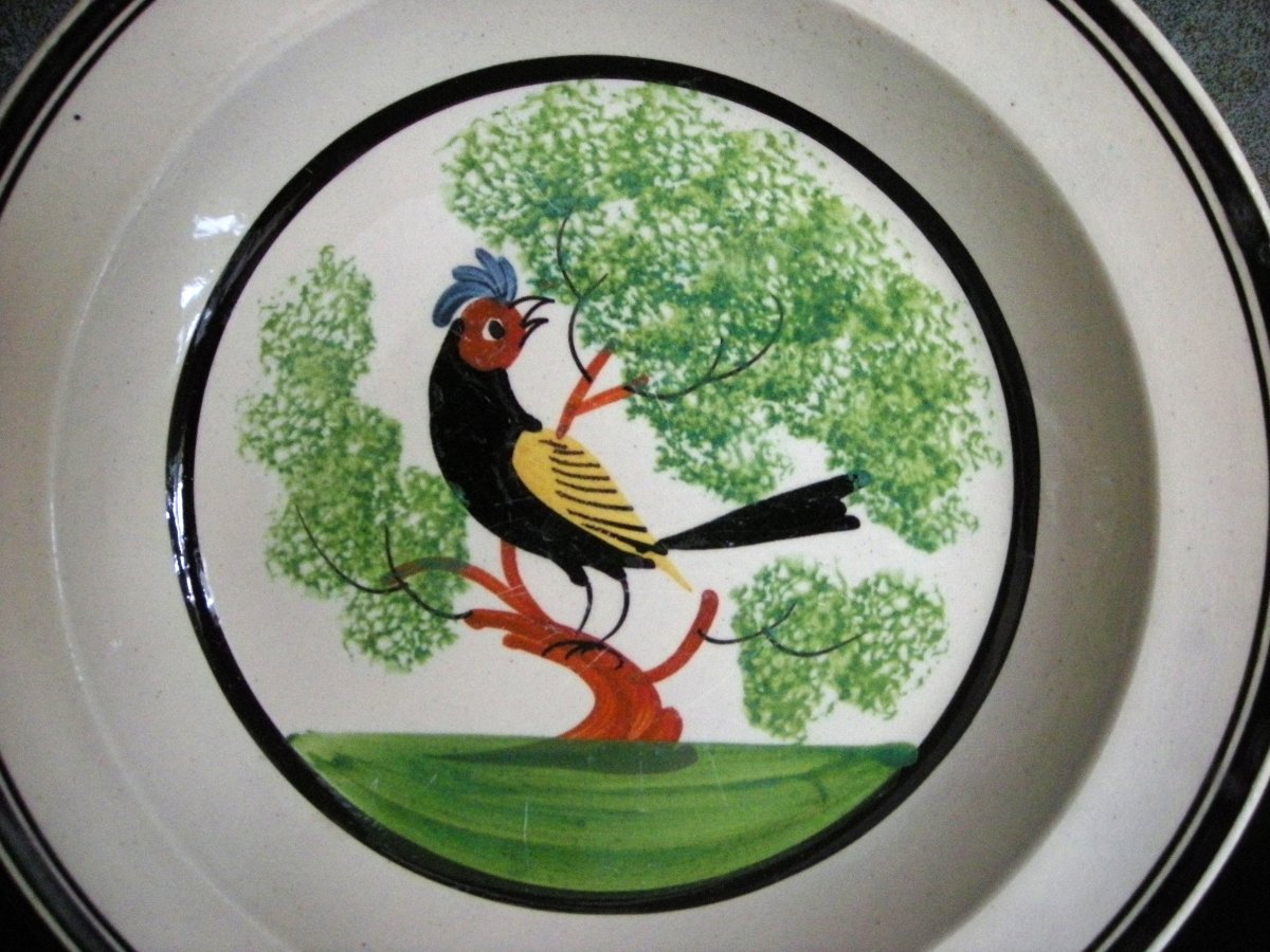 Assiette  Faïence Fine début 19ème  " Coq  dans  Arbre  " Forges Les Eaux-photo-3