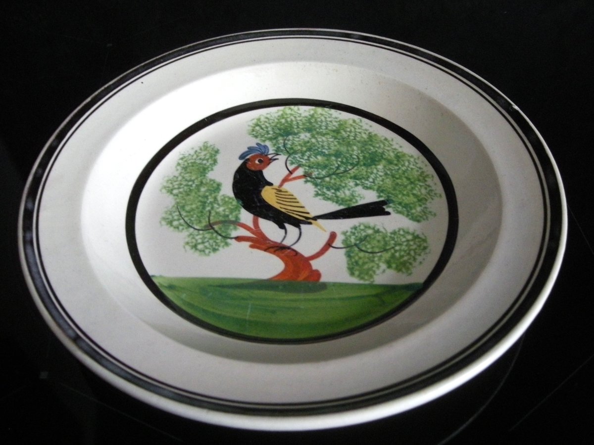 Assiette  Faïence Fine début 19ème  " Coq  dans  Arbre  " Forges Les Eaux-photo-1