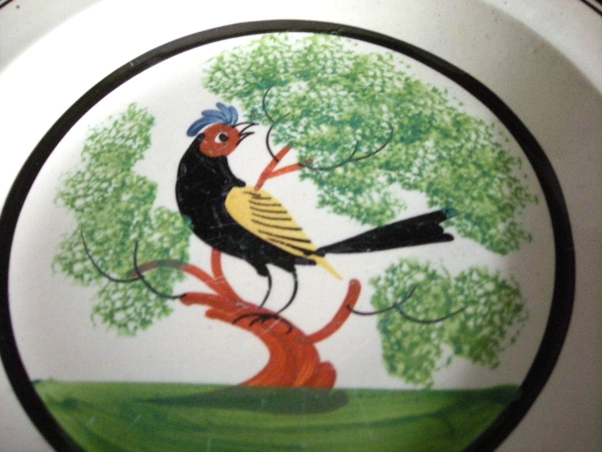 Assiette  Faïence Fine début 19ème  " Coq  dans  Arbre  " Forges Les Eaux-photo-2
