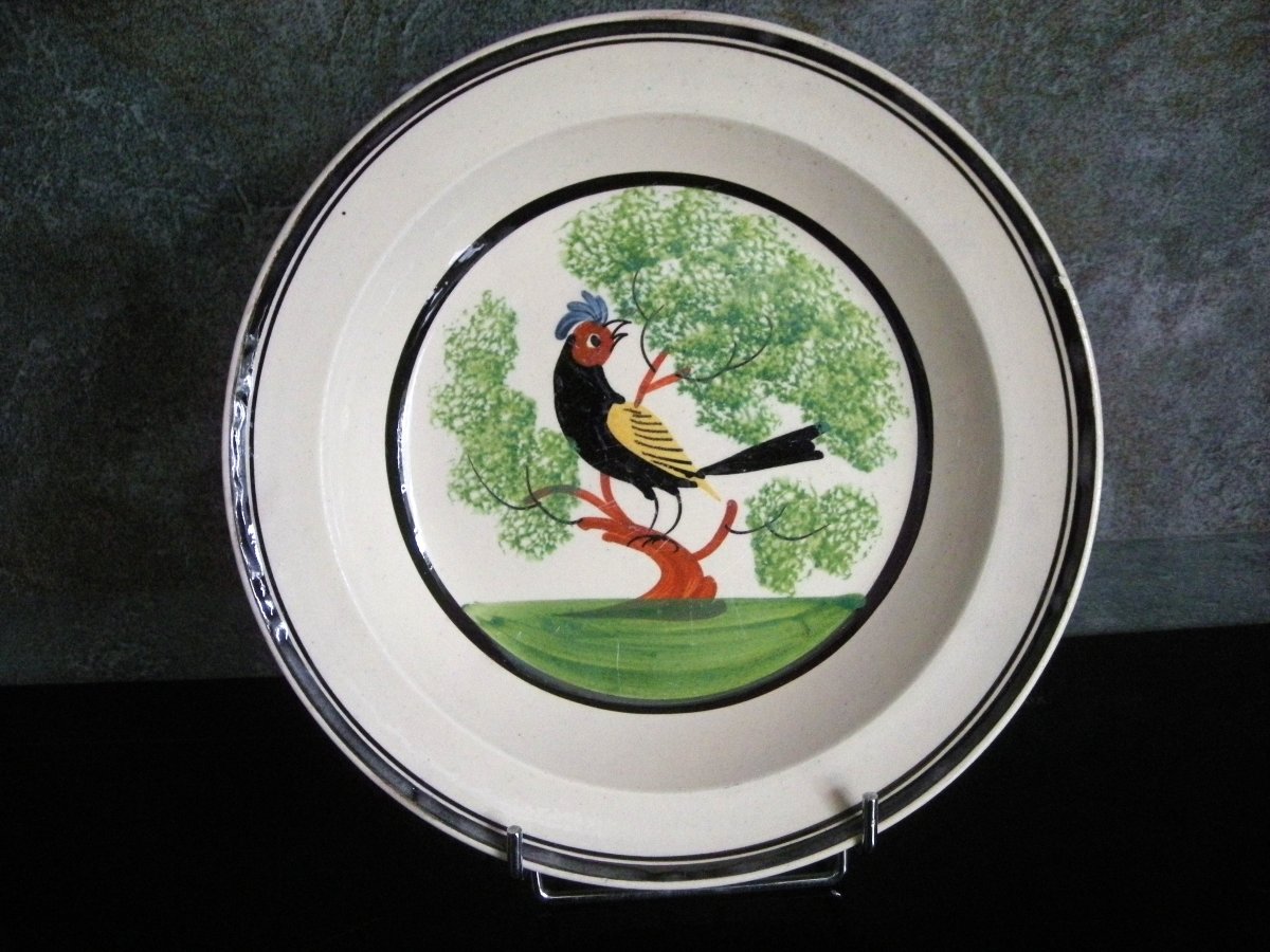 Assiette  Faïence Fine début 19ème  " Coq  dans  Arbre  " Forges Les Eaux-photo-3