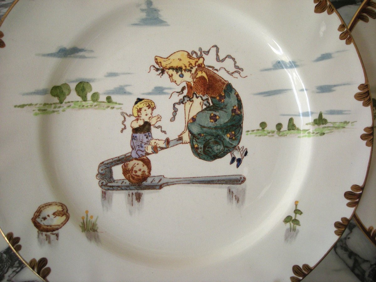 6  Grandes  Assiettes  Faïence  1878  " Service  Parisien "  Creil  Montereau-photo-2