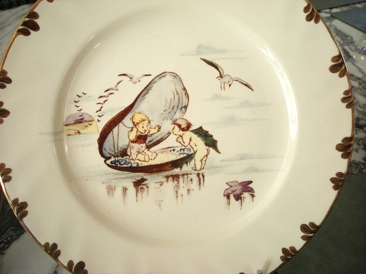 6  Grandes  Assiettes  Faïence  1878  " Service  Parisien "  Creil  Montereau-photo-1