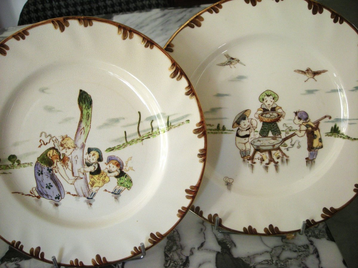 6  Grandes  Assiettes  Faïence  1878  " Service  Parisien "  Creil  Montereau-photo-5