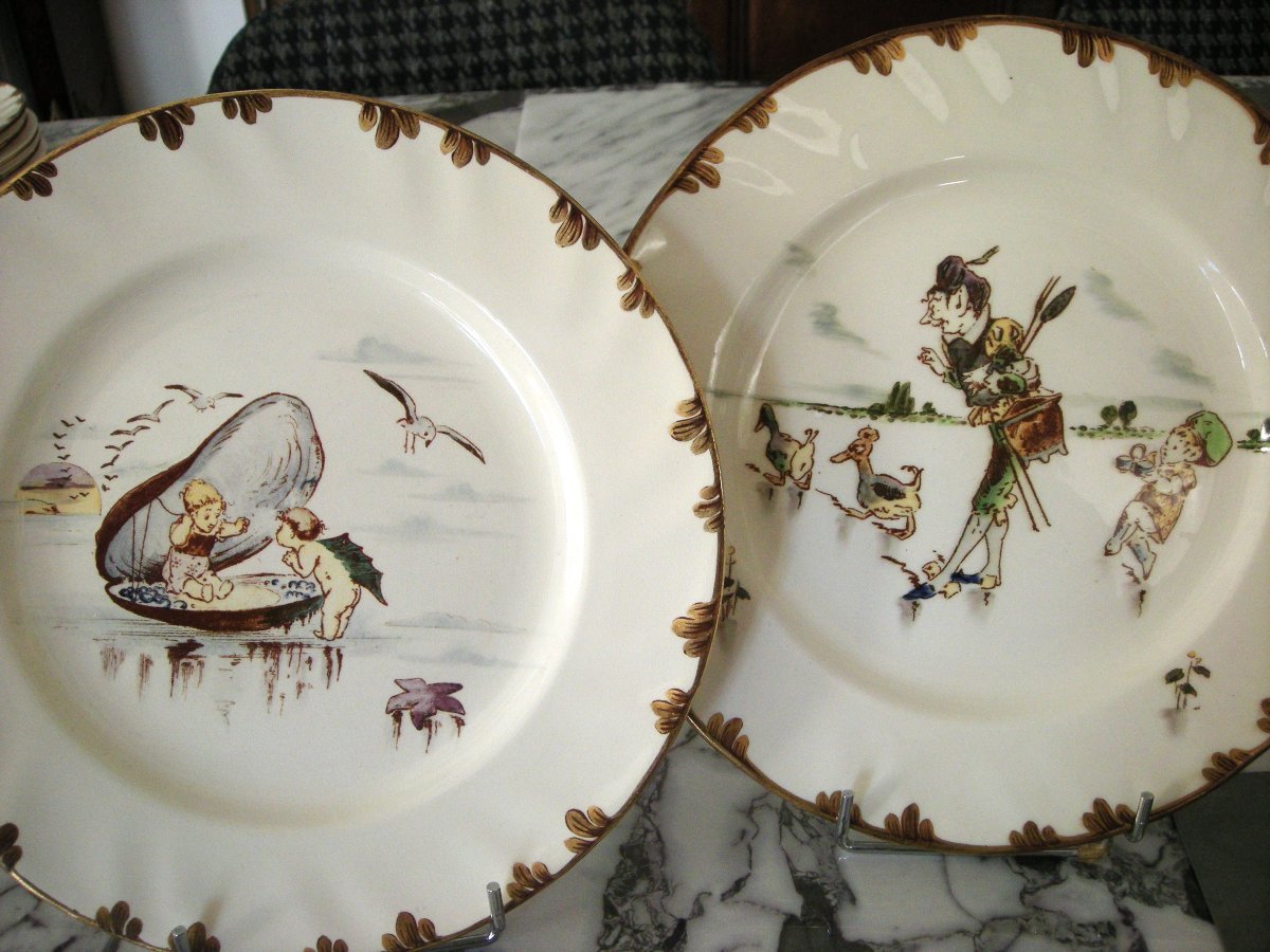 6  Grandes  Assiettes  Faïence  1878  " Service  Parisien "  Creil  Montereau-photo-6