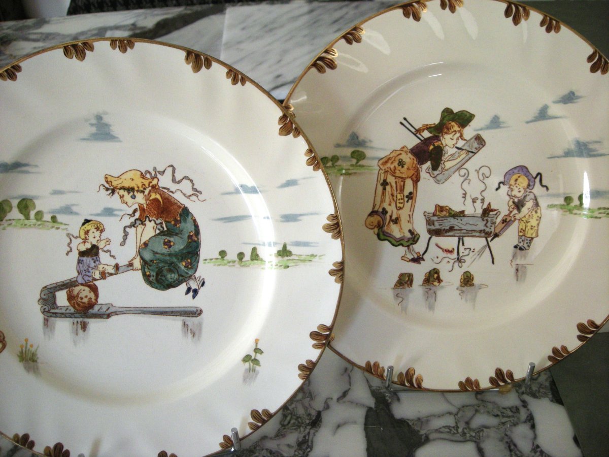 6  Grandes  Assiettes  Faïence  1878  " Service  Parisien "  Creil  Montereau-photo-7